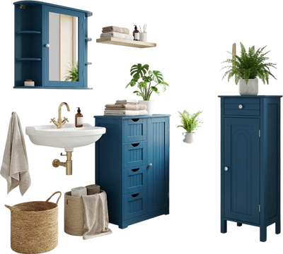 Costway Prussian Blue Bathroom Storage Cabinets 3-Pc Collection 37365712 New