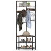 5-tier corner hall tree with a metal frame, adjustable foot pads, and ample storage for shoes and coats in a compact.