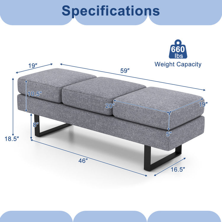 Entryway bench with removable cushions, heavy-duty metal frame, and 660 lbs capacity for comfortable shoe changing.