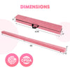 Pink folding gymnastics balance beam with sturdy pine wood base, compact design, and reinforced carry handle for easy.