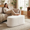 Upholstered beige ottoman bench with corduroy surface and high-density sponge, perfect for living room or hallway use.