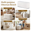 Upholstered beige ottoman bench with corduroy surface, high-density sponge, ideal for living room, hallway, or entryway.