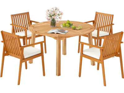 Costway 5-Pc Acacia Wood Patio Dining Set w/ Umbrella Hole 11221443 New