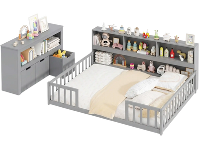 Costway Montessori Twin Floor Bed Toy Storage Cabinet Bundle 76863645 New