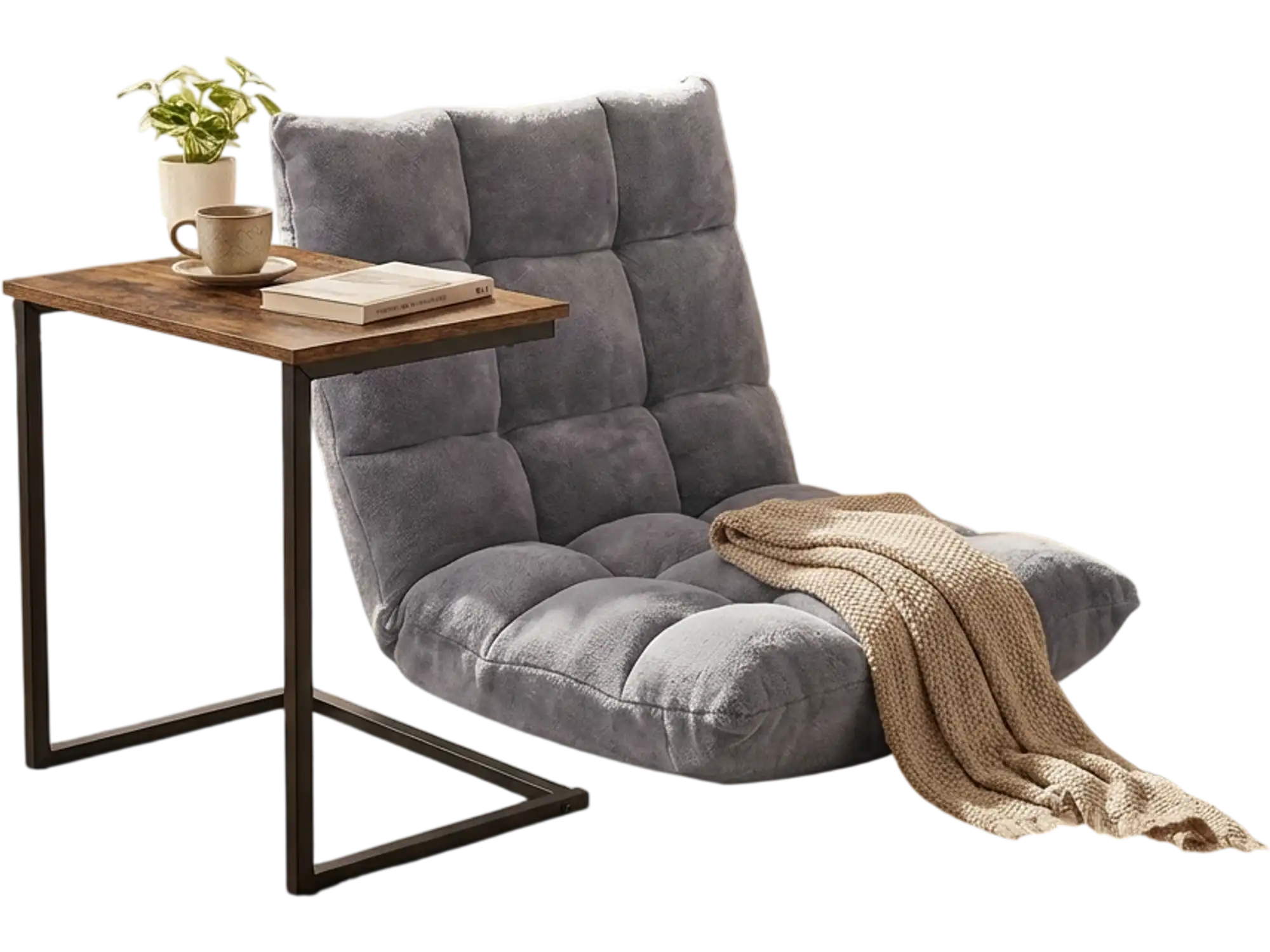 Costway Adjustable Floor Chair & C-Shaped End Table Set 12953863 New