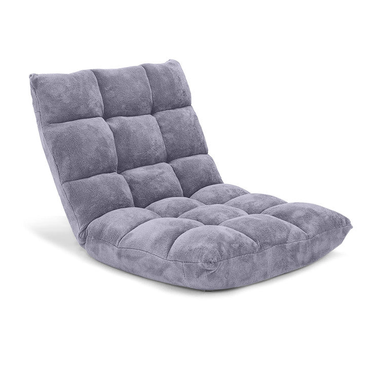 Adjustable floor chair in soft flannel fabric with thick padding, perfect for versatile seating in any space.