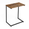 C-shaped end table with a rustic wood finish and sturdy metal frame, perfect for snacks or laptops in any room.