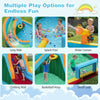 Inflatable water slide park featuring a long slide, climbing wall, splash pool, and water cannon for endless fun.