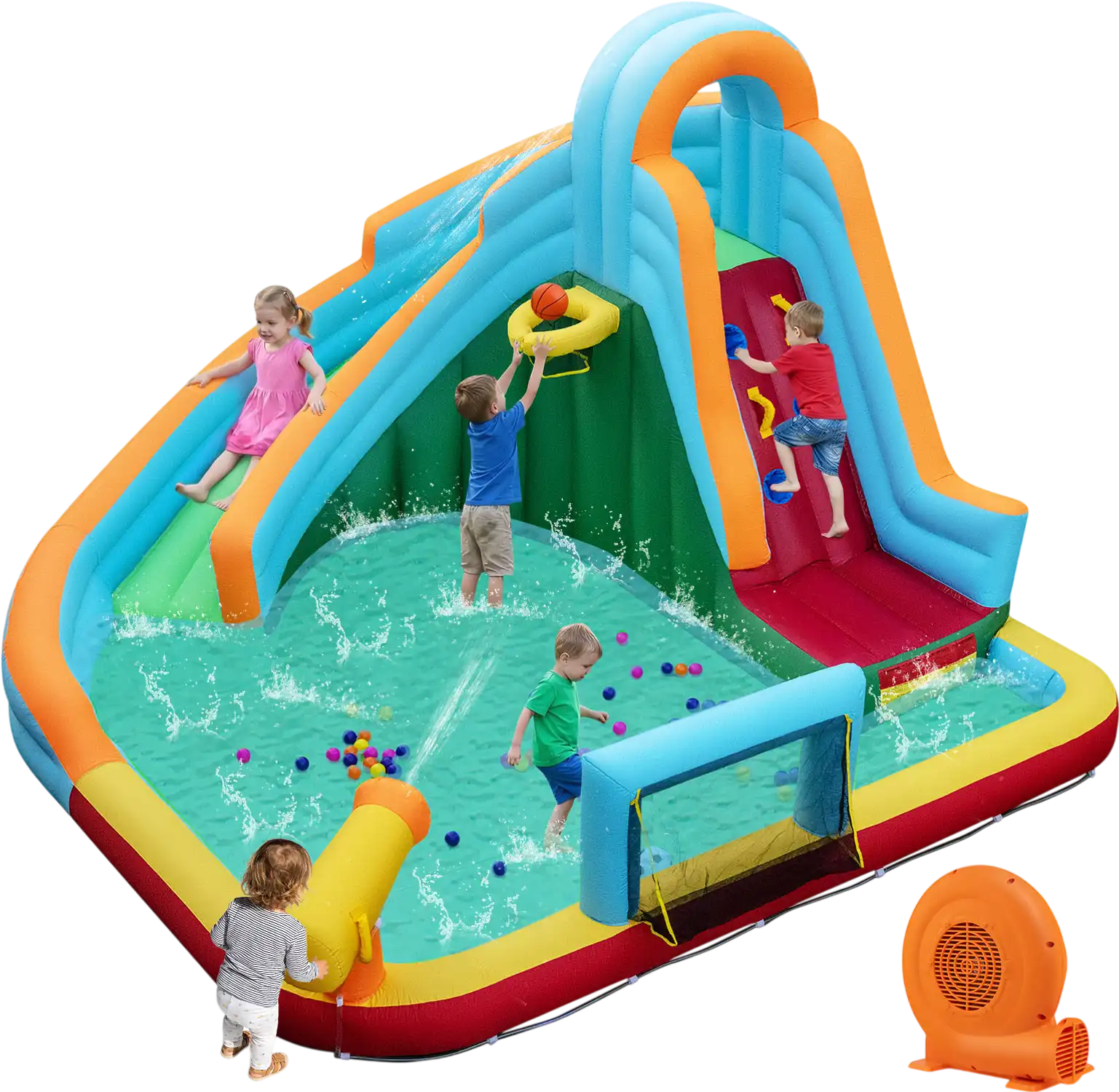 Costway 6-in-1 Inflatable Water Slide Park w/ 750W Blower 89246310 New