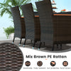 Side view of the 11-piece patio dining set featuring hand-woven mix brown PE rattan chairs for outdoor dining.