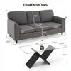 Modern 3-seat teddy velvet sofa with dimensions and 47-inch glass coffee table for stylish living room setups.
