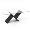 47-inch glass coffee table with a geometric black frame, perfect for modern living room aesthetics and easy maintenance.