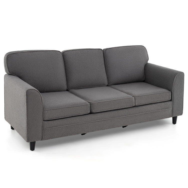 Modern 3-seat teddy velvet sofa in gray with plush cushions, perfect for stylish living room relaxation and.