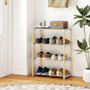 4-tier solid wood shoe rack in gray with slatted shelves, perfect for organizing footwear in entryway or closet.