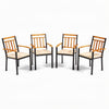 Set of 4 ergonomic patio dining chairs with acacia wood armrests, featuring a sturdy metal frame for outdoor use.