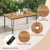 63-inch outdoor dining table with acacia wood top and sturdy metal legs, perfect for backyard or patio dining.