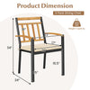 Detailed dimensions of a dining chair with acacia wood armrests, suitable for outdoor patio use.