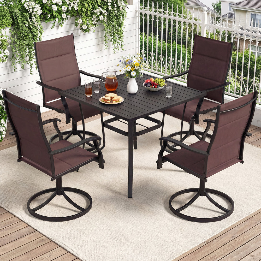 5 Pieces Outdoor Dining Set with 4 Swivel Chairs and 36 Inch Square Patio Table-Brown - Gallery View 1 of 12