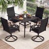 5-piece outdoor dining set featuring a 36-inch square table and 4 swivel chairs, perfect for patios and gardens.