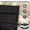Close-up of the breathable fabric and soft padding on a swivel chair from a black outdoor dining set for comfort.