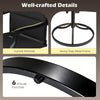 Close-up of the heavy-duty metal frame and curved armrests of the outdoor dining set with anti-slip foot pads.