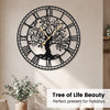 Large 27-inch black metal wall clock with tree of life design, ideal for holiday gifting and stylish wall decor.