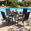 5 Pieces Patio Dining Set for 4 Outdoor Square Table and Stackable Chairs-Brown - Gallery View 1 of 13