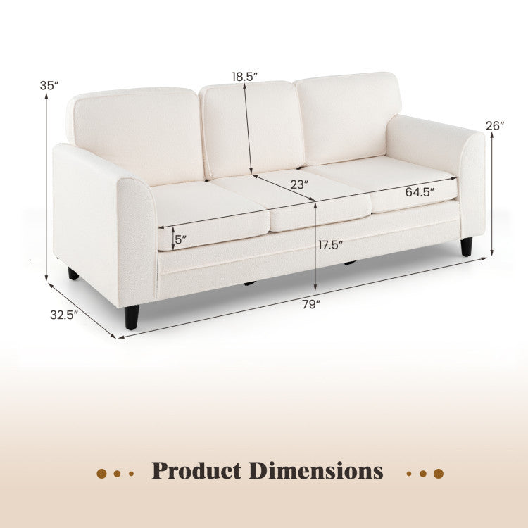 Dimensions of the 3-piece space-saving living room set with teddy velvet sofa, bookshelf, and foldable Murphy bed.