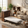 Foldable Murphy bed and teddy velvet sofa in a cozy living room, perfect for small spaces and overnight guests.