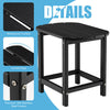 Black side table with waterproof surface and curved edges, made from durable PP and PE materials for outdoor use.