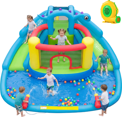 Costway Dinosaur Inflatable Water Slide Park w/ 950W Air Blower 79780852 New