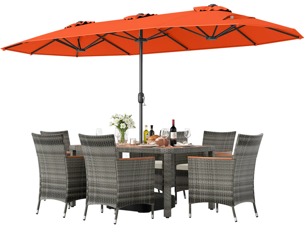 8-Piece Patio Dining Set with Double-Sided Market Umbrella