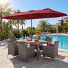 8-Piece Patio Dining Set with Double-Sided Market Umbrella-Red - Gallery View 1 of 6