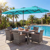 8-Piece Patio Dining Set with Double-Sided Market Umbrella-Turquoise - Gallery View 1 of 6