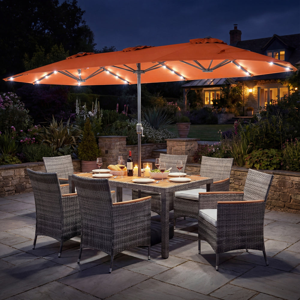 8 Pieces Outdoor Wicker Dining Furniture and 13.5 FT Double-Sided Patio Umbrella-Orange - Gallery View 1 of 6
