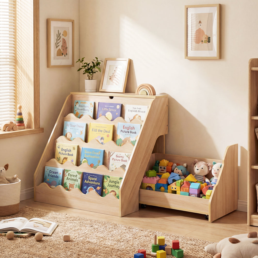 2-In-1 Kids Bookshelf & Toy Storage Organizer-Natural - Gallery View 1 of 11