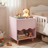 Toddler scalloped side table in pink with open compartment, perfect as a kids nightstand for nursery or bedroom storage.