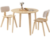 Natural rubber wood dining chairs with curved backrests and teddy velvet upholstery, designed for comfort and style.