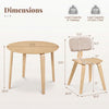 Round dining table with rubber wood legs and two padded chairs, designed for comfort and space-saving storage.