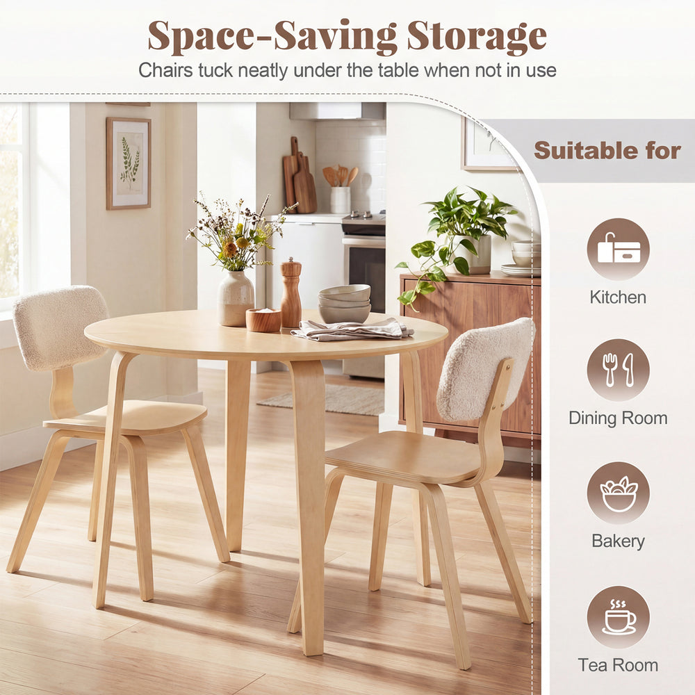 3-piece dining table set featuring a natural rubber wood table and two padded chairs, ideal for kitchen or dining room.