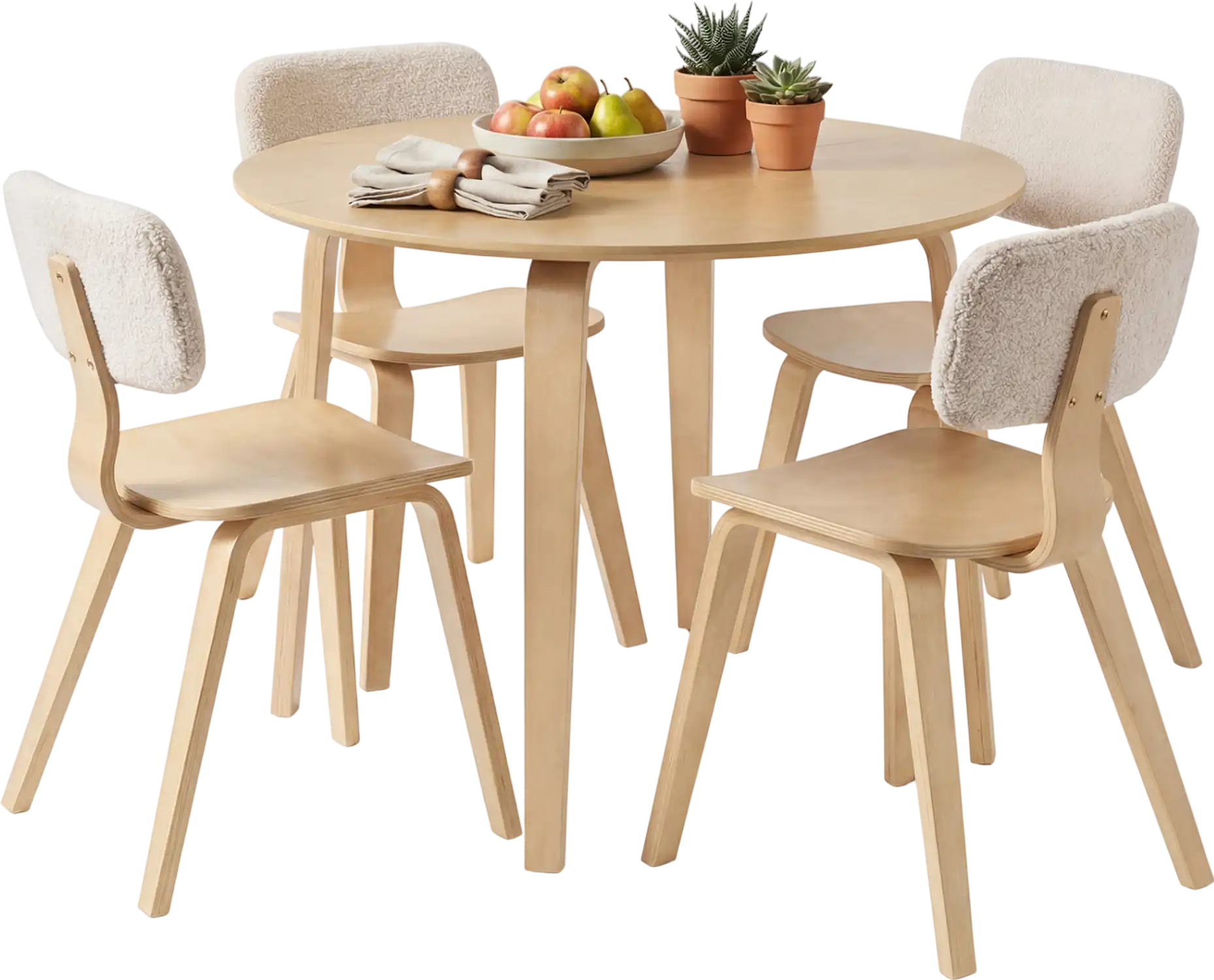Costway 5-Piece Dining Table Set w/ 4 Padded Chairs & Rubber Wood Round Table 91917551 New