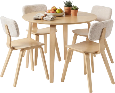 Costway 5-Piece Dining Table Set w/ 4 Padded Chairs & Rubber Wood Round Table 91917551 New