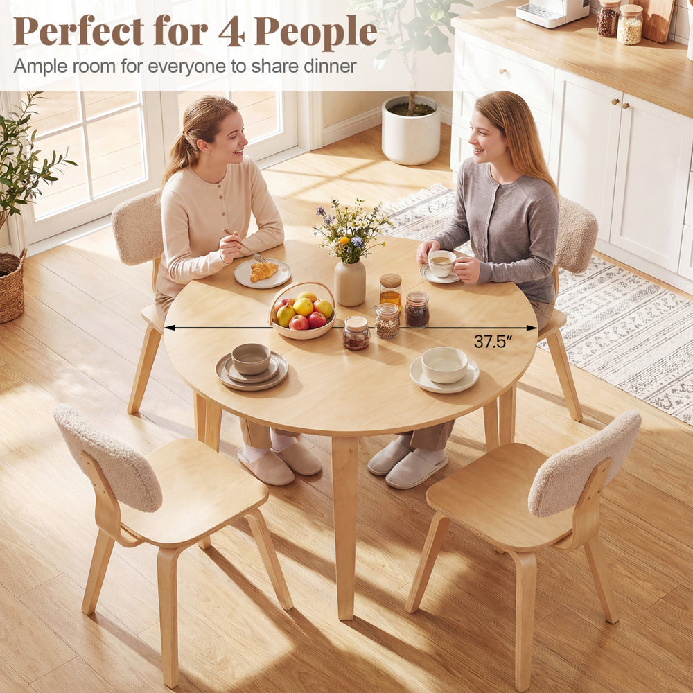 5-piece dining table set featuring a natural rubber wood table and 4 padded chairs, perfect for 4 people in any dining.