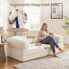 Ergonomic deep seat sofa in beige with removable armrests, featuring plush corduroy for versatile lounging and comfort.