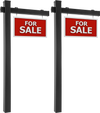 Set of 2 black vinyl UPVC real estate yard sign posts, 6 feet tall, designed for open house and home sale displays.
