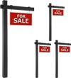 Set of 4 black real estate yard sign posts, 6 feet tall, durable UPVC, ideal for open house displays.
