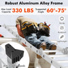 15 feet folding aluminum ladder with anti-slip footpads, supporting 330 lbs, shown in use at an adjustable angle.