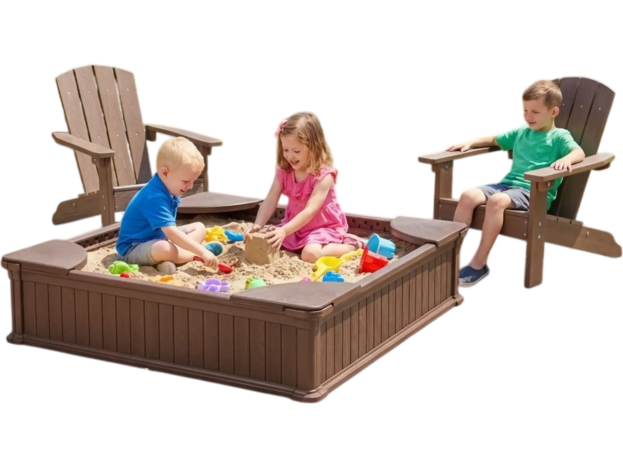Costway Kids Sandbox Cover Seats Adirondack Chairs 30172860 New