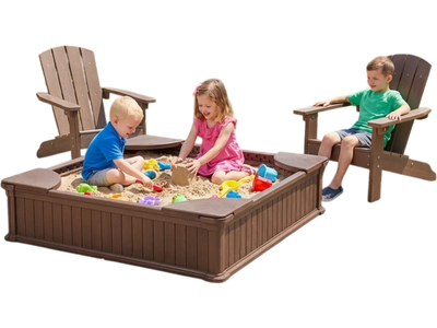 Costway Kids Sandbox Cover Seats Adirondack Chairs 30172860 New