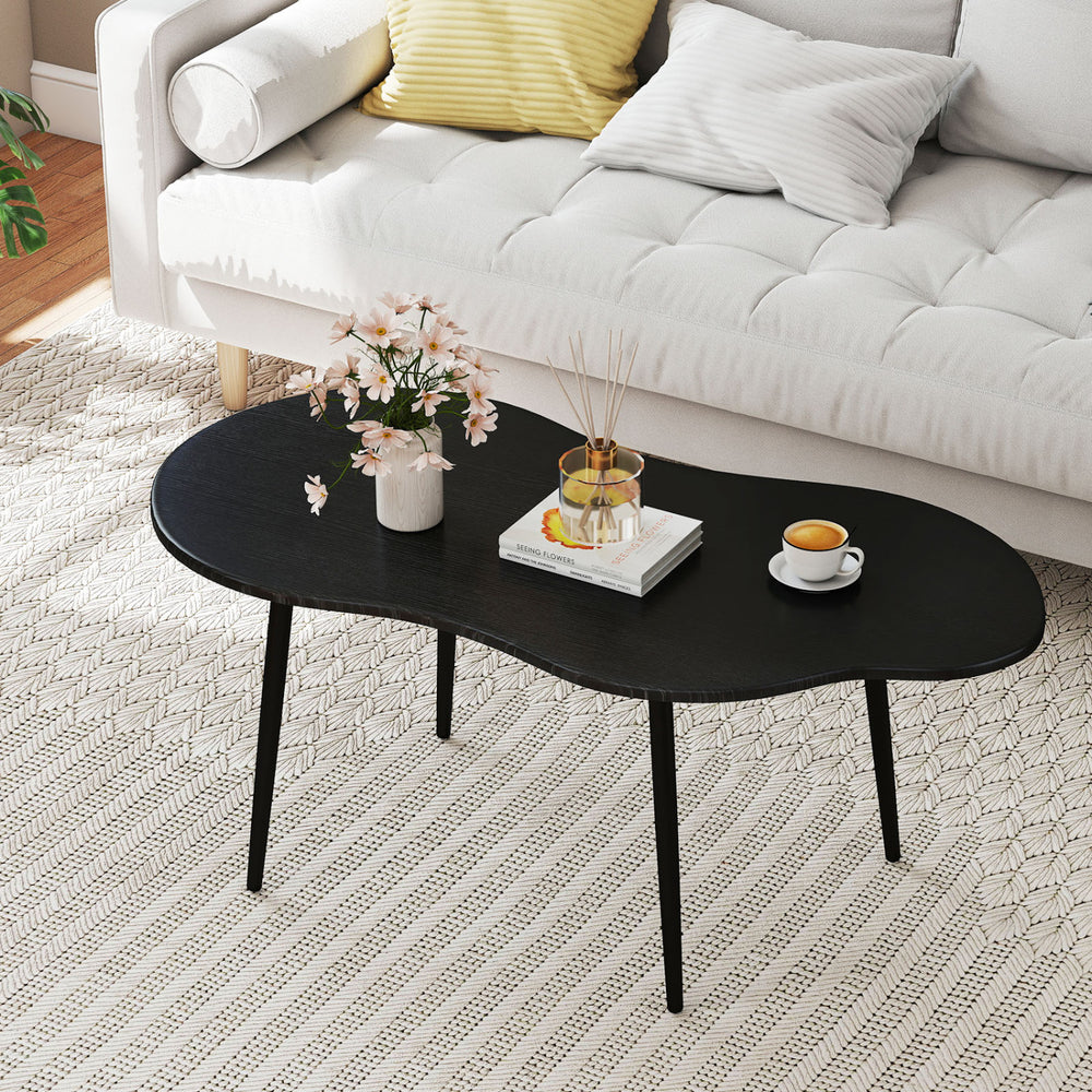 Cloud Shape Coffee Table 39.5 inch Irregular Center Table with Metal Frame-Black - Gallery View 1 of 10